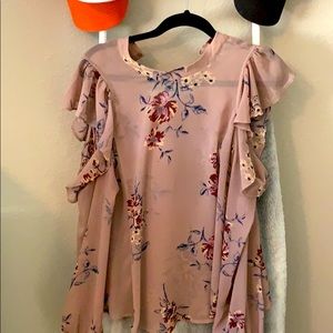 Sheer Dusty rose peek-a-boo shoulder long sleeve